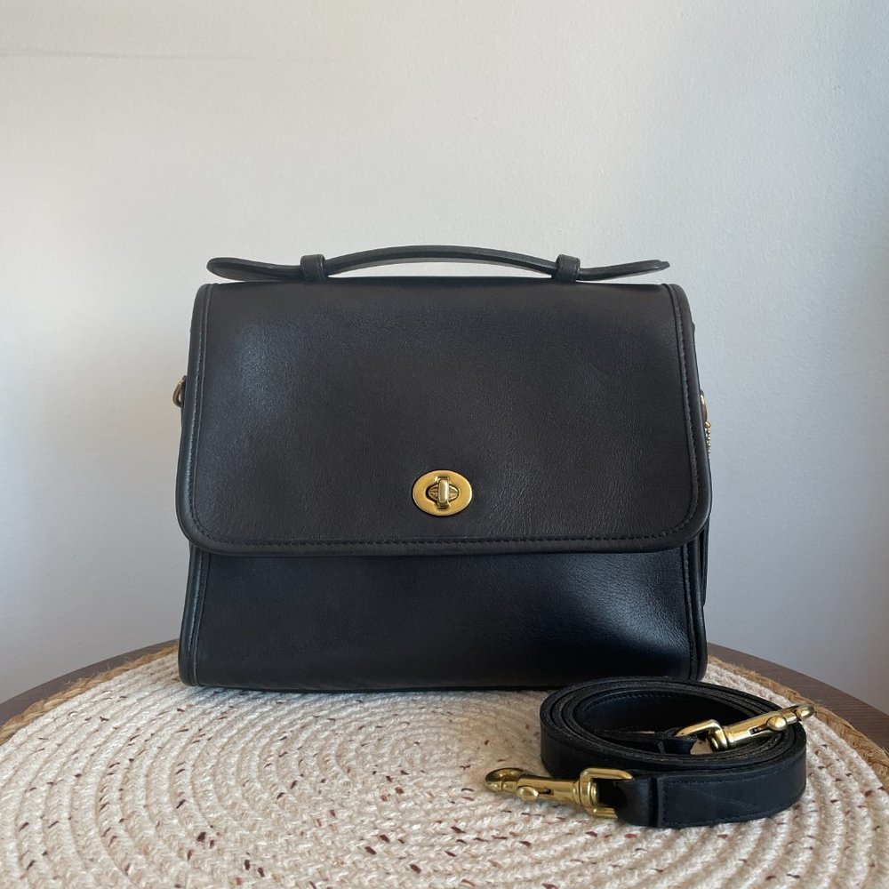 SOLD Vintage Coach Black Court Bag 9870, Coach Top Handle Bag, Coach Crossbody - Picture 3 of 14